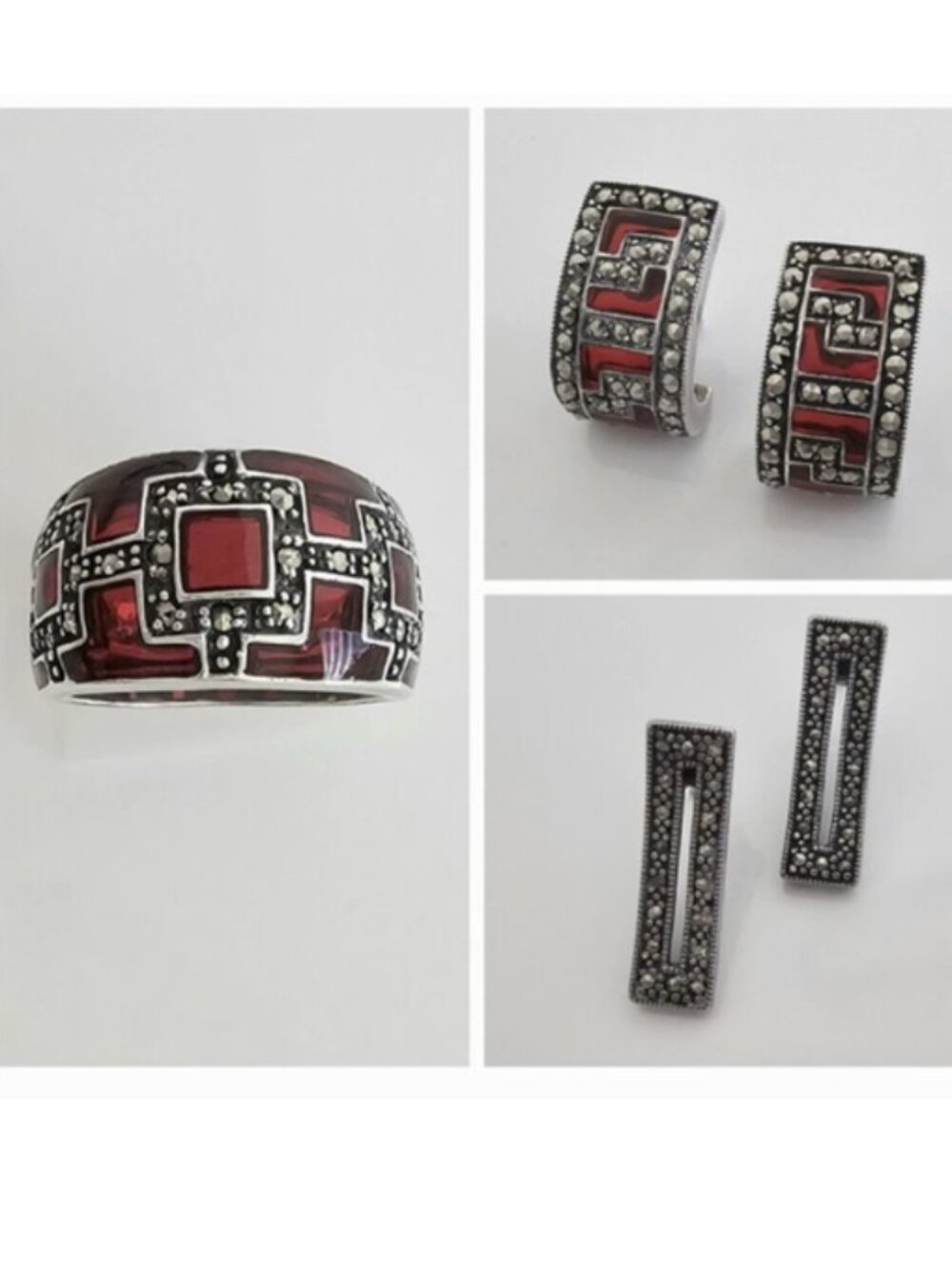 MARCASITE JEWELLERY -BUNDLE! - 1 RING & 2 PAIRS OF EARRINGS!